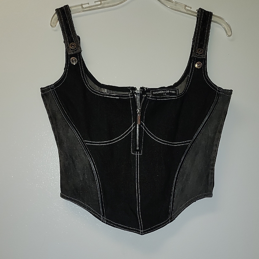 Maniere De Voir 2 Tone Denim Corset Top
